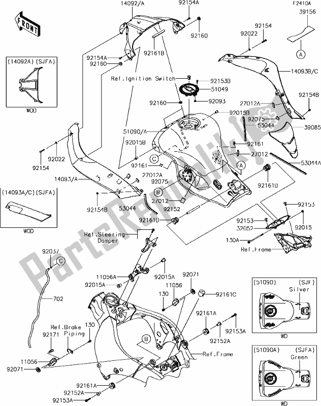 Tutte le parti per il 50 Fuel Tank(sjf/sjfa) del Kawasaki ZX 1000 Ninja ZX-10R SL1 MY 18 2018