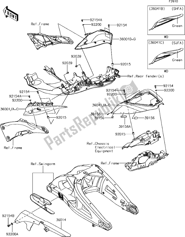 Wszystkie części do 54 Side Covers/chain Cover Kawasaki ZX 1000 Ninja ZX-10R SL1 MY 18 2018