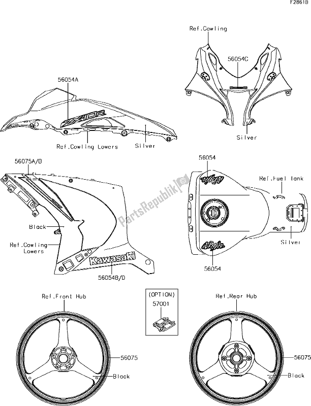 All parts for the 64 Decals(silver)(sjf) of the Kawasaki ZX 1000 Ninja ZX-10R SL1 MY 18 2018