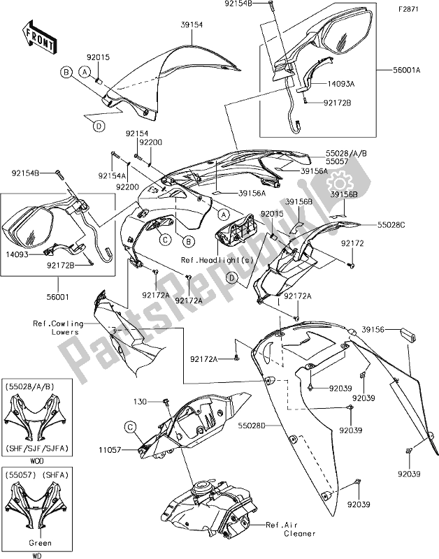 Wszystkie części do 66 Cowling Kawasaki ZX 1000 Ninja ZX-10R SL1 MY 18 2018