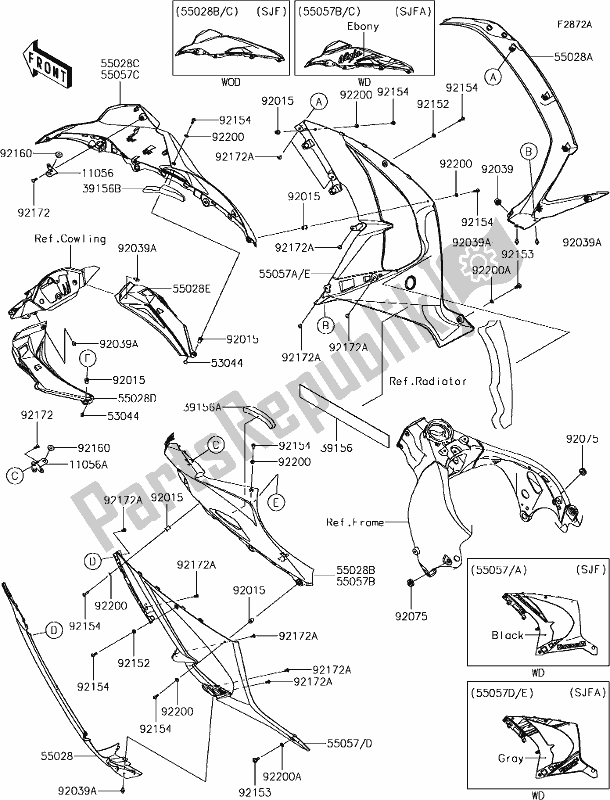 Toutes les pièces pour le 68 Cowling Lowers(sjf/sjfa) du Kawasaki ZX 1000 Ninja ZX-10R SL1 MY 18 2018