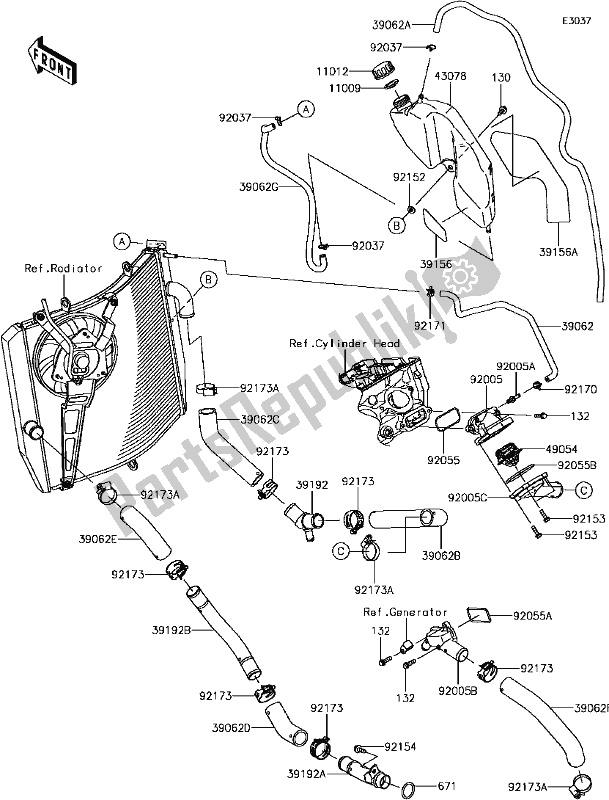 Toutes les pièces pour le D-9 Water Pipe du Kawasaki ZX 1000 Ninja ZX-10 RR 2017