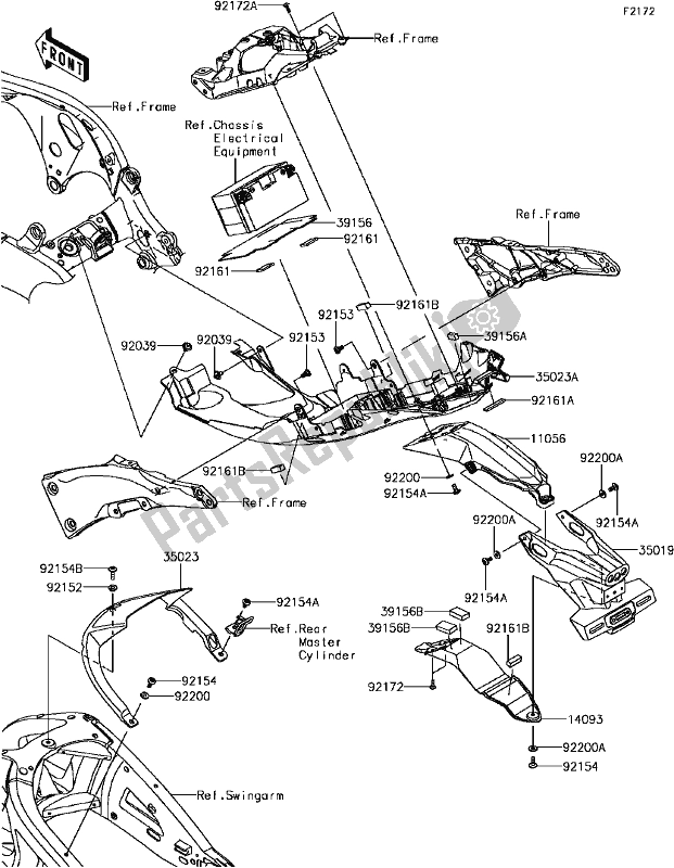 Alle onderdelen voor de E-10rear Fender(s) van de Kawasaki ZX 1000 Ninja ZX-10 RR 2017