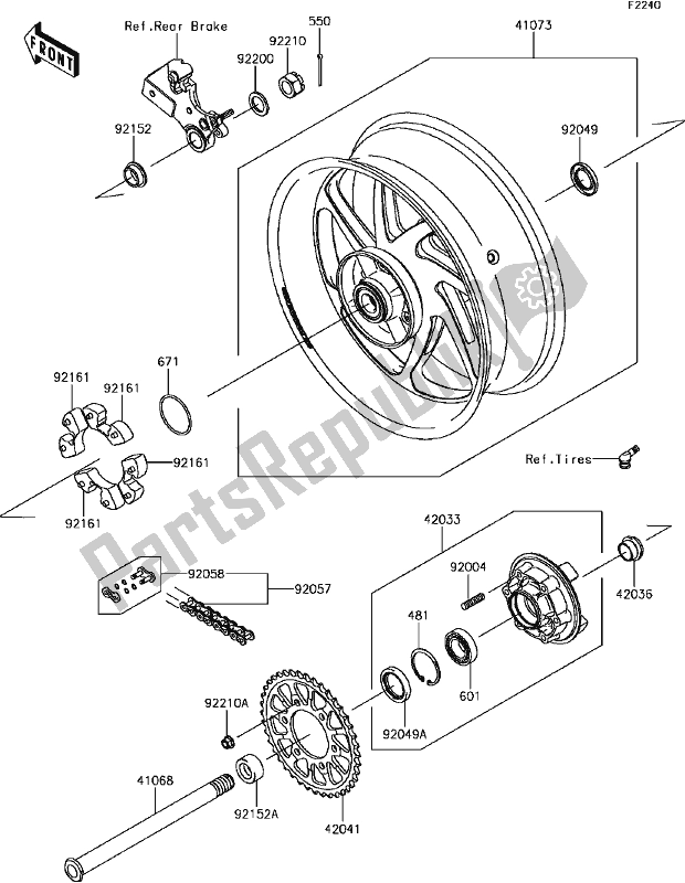 Alle onderdelen voor de E-14rear Hub van de Kawasaki ZX 1000 Ninja ZX-10 RR 2017