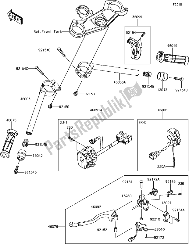 Todas as partes de F-10handlebar do Kawasaki ZX 1000 Ninja ZX-10 RR 2017