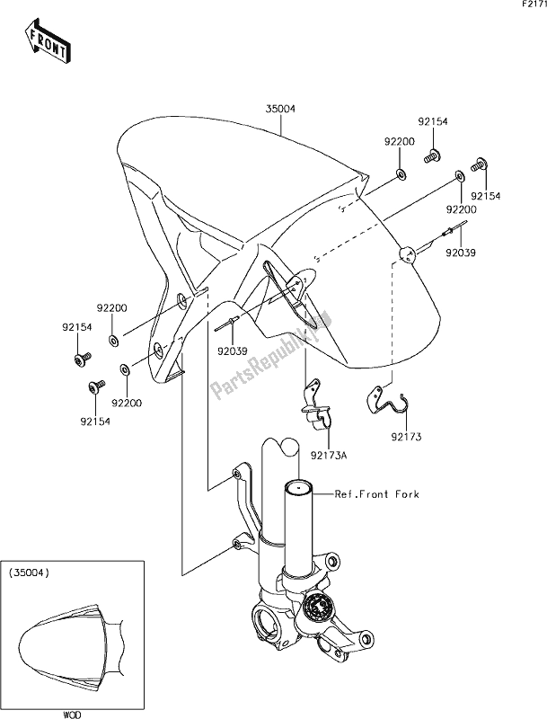 Alle onderdelen voor de 34 Front Fender(s) van de Kawasaki ZX 1000 Ninja ZX-10 RR 2018 MY 2018