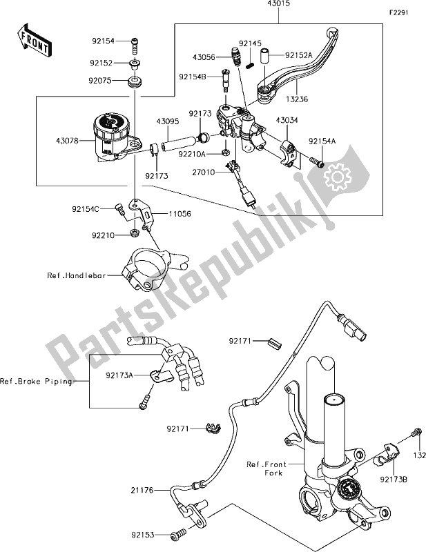 Alle onderdelen voor de 42 Front Master Cylinder van de Kawasaki ZX 1000 Ninja ZX-10 RR 2018 MY 2018