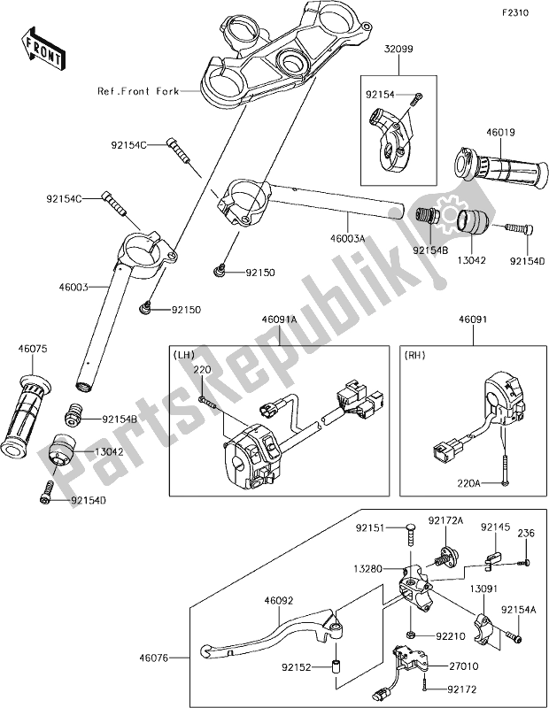 Tutte le parti per il 46 Handlebar del Kawasaki ZX 1000 Ninja ZX-10 RR 2018 MY 2018