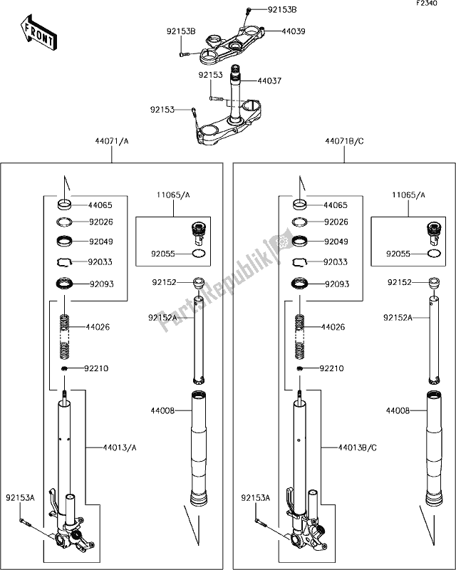 All parts for the 48 Front Fork of the Kawasaki ZX 1000 Ninja ZX-10 RR 2018 MY 2018