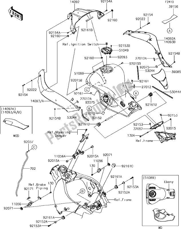 All parts for the 49-1fuel Tank of the Kawasaki ZX 1000 Ninja ZX-10 RR 2018 MY 2018