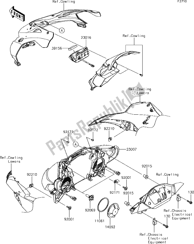 All parts for the 54 Headlight(s) of the Kawasaki ZX 1000 Ninja ZX-10 RR 2018 MY 2018