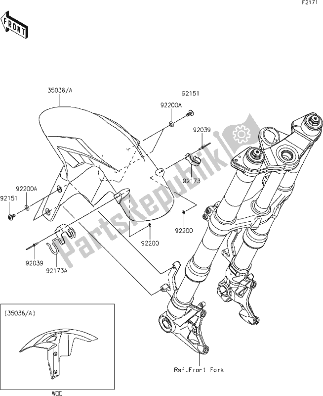 Alle onderdelen voor de 34 Front Fender(s) van de Kawasaki ZX 1002 Ninja 1000 SX 2020