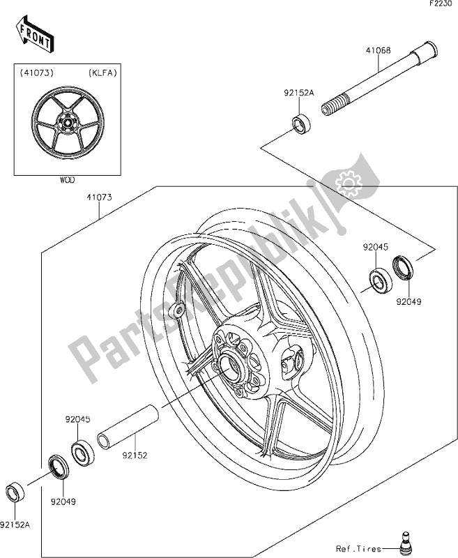 All parts for the 38 Front Hub of the Kawasaki ZX 1002 Ninja 1000 SX 2020