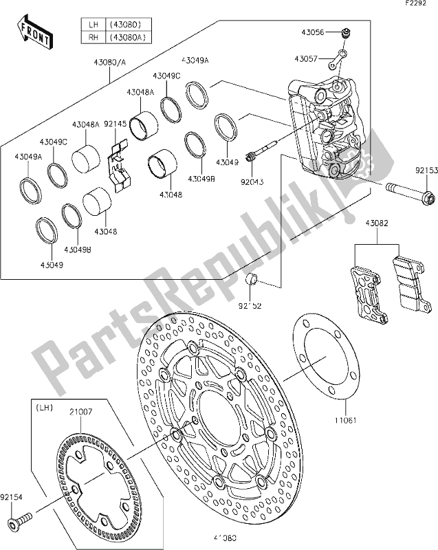 All parts for the 43 Front Brake of the Kawasaki ZX 1002 Ninja 1000 SX 2020