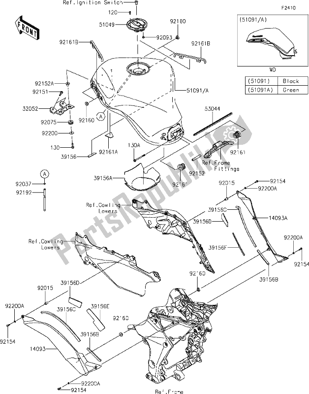 Alle onderdelen voor de 48 Fuel Tank van de Kawasaki ZX 1002 Ninja 1000 SX 2020