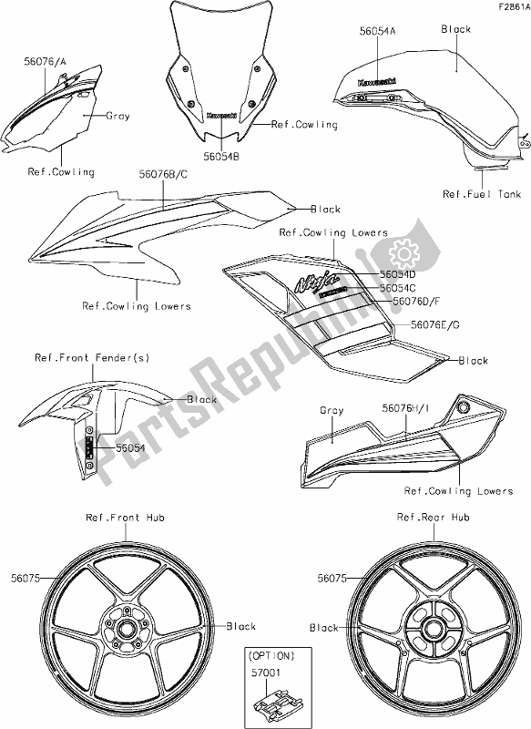 All parts for the 61 Decals(gray)(klfa) of the Kawasaki ZX 1002 Ninja 1000 SX 2020