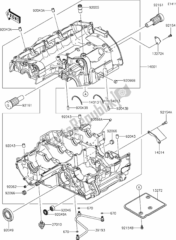 Todas as partes de 14 Crankcase do Kawasaki ZX 1002 Ninja 1000 SX 2021