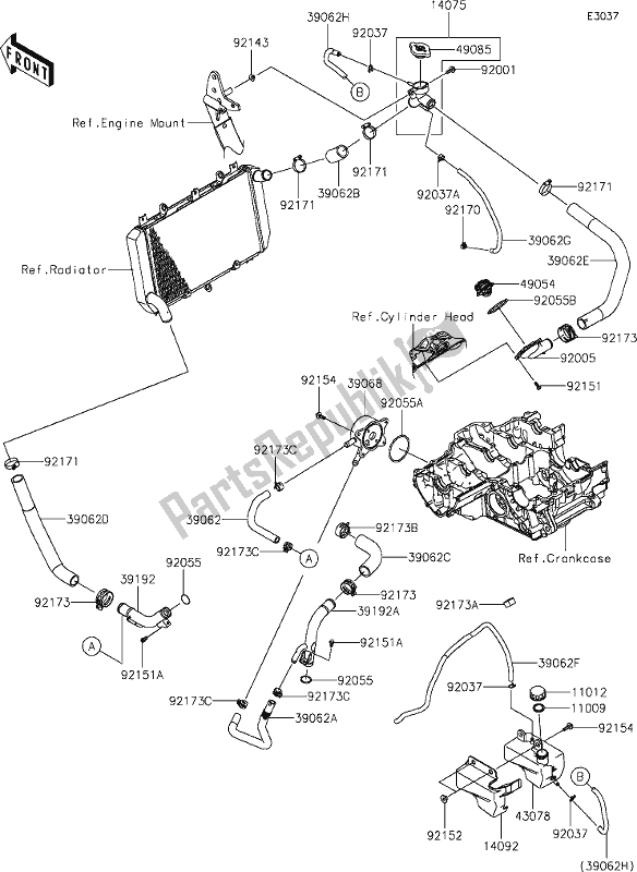 Todas as partes de 27 Water Pipe do Kawasaki ZX 1002 Ninja 1000 SX 2021