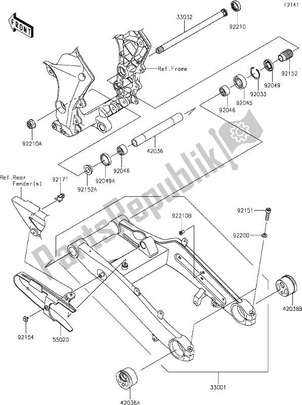 All parts for the 31 Swingarm of the Kawasaki ZX 1002 Ninja 1000 SX 2021