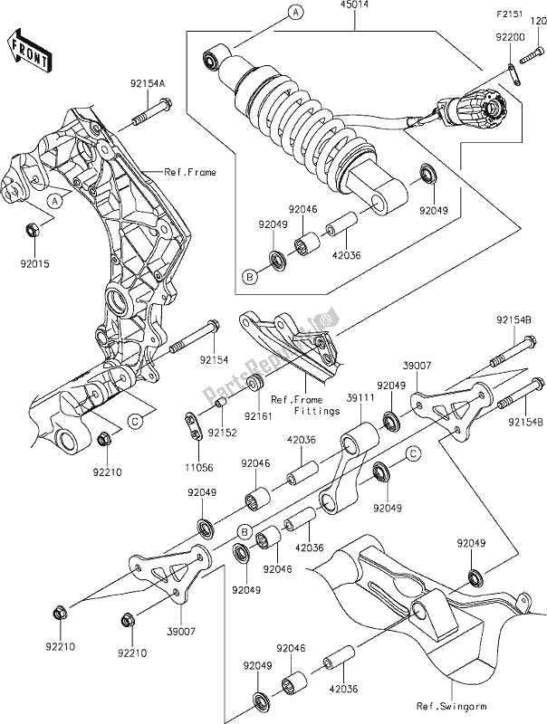 All parts for the 32 Suspension/shock Absorber of the Kawasaki ZX 1002 Ninja 1000 SX 2021