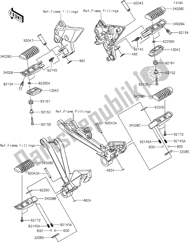 Wszystkie części do 33 Footrests Kawasaki ZX 1002 Ninja 1000 SX 2021