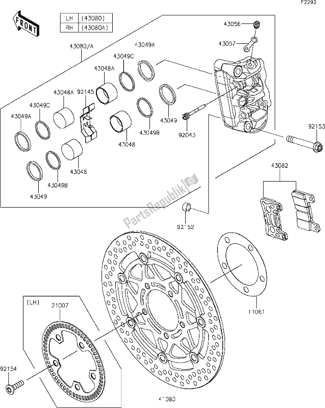 All parts for the 43 Front Brake of the Kawasaki ZX 1002 Ninja 1000 SX 2021