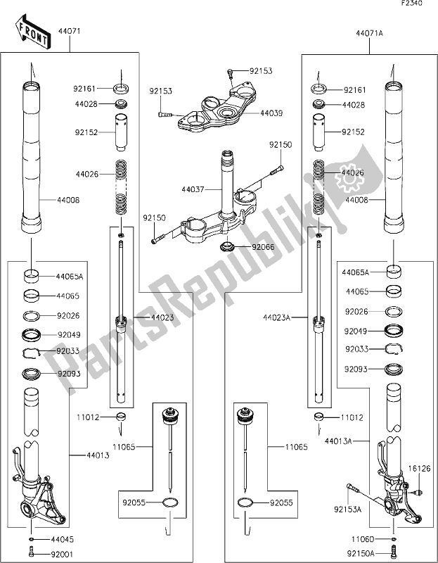 All parts for the 47 Front Fork of the Kawasaki ZX 1002 Ninja 1000 SX 2021