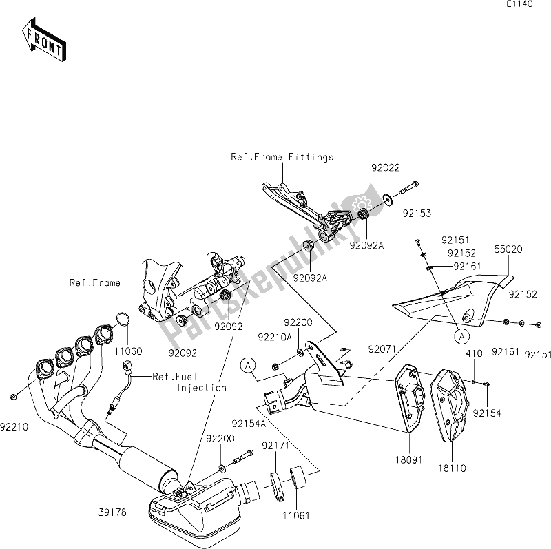 All parts for the 5 Muffler(s) of the Kawasaki ZX 1002 Ninja 1000 SX 2021