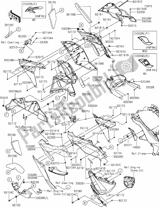 Todas las partes para 62-1cowling Lowers de Kawasaki ZX 1002 Ninja 1000 SX 2021