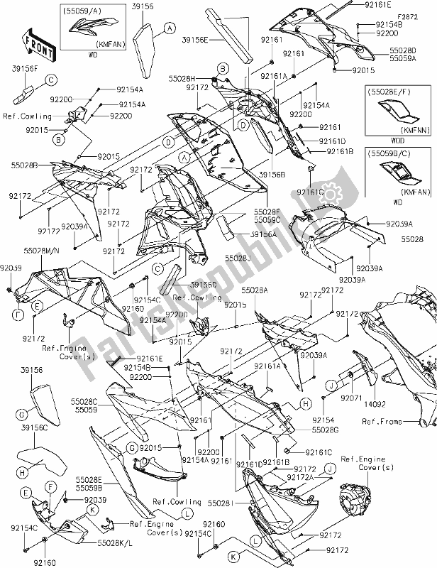 Alle onderdelen voor de 62 Cowling Lowers van de Kawasaki ZX 1002 Ninja 1000 SX 2021