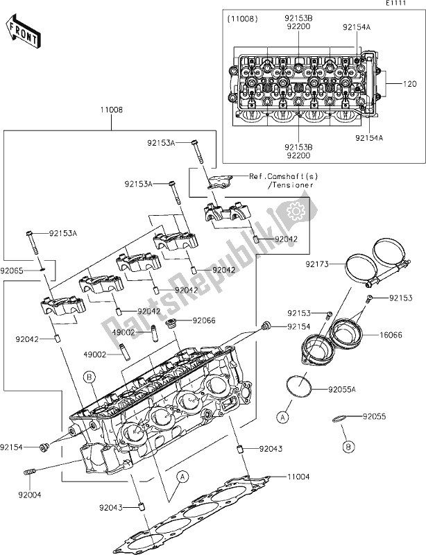 All parts for the 1 Cylinder Head of the Kawasaki ZX 1002 Ninja ZX-10 R 1000 2019