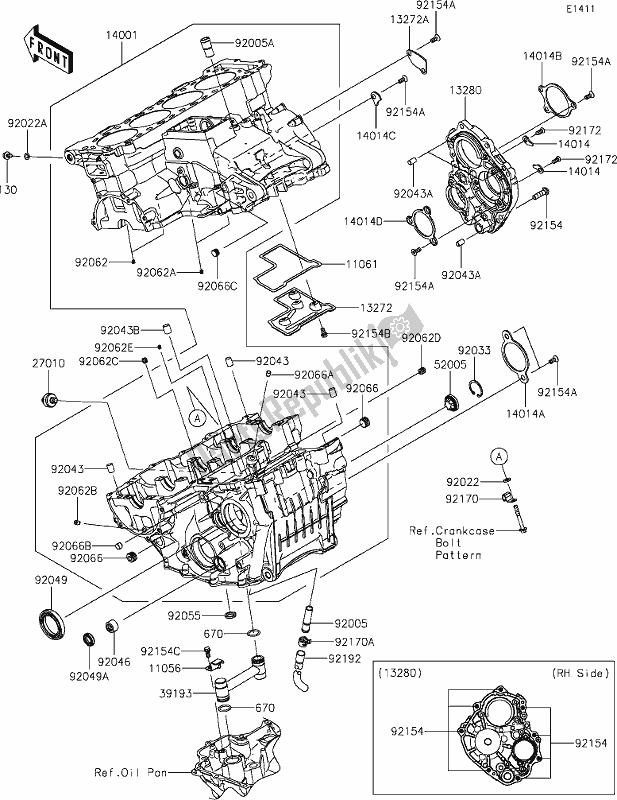 All parts for the 13-1crankcase of the Kawasaki ZX 1002 Ninja ZX-10 R 1000 2019