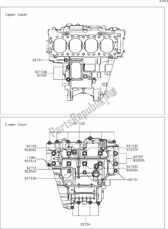 All parts for the 14 Crankcase Bolt Pattern of the Kawasaki ZX 1002 Ninja ZX-10 R 1000 2019