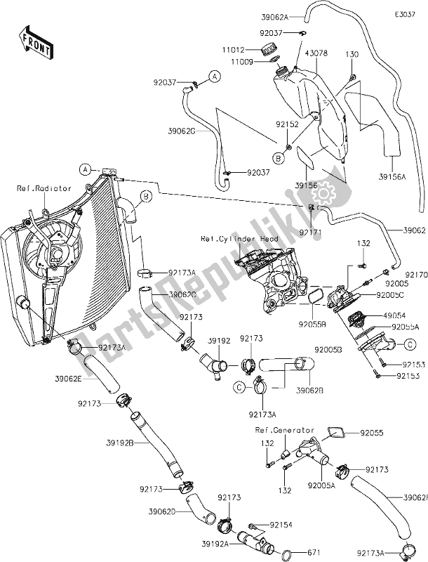 All parts for the 27 Water Pipe of the Kawasaki ZX 1002 Ninja ZX-10 R 1000 2019