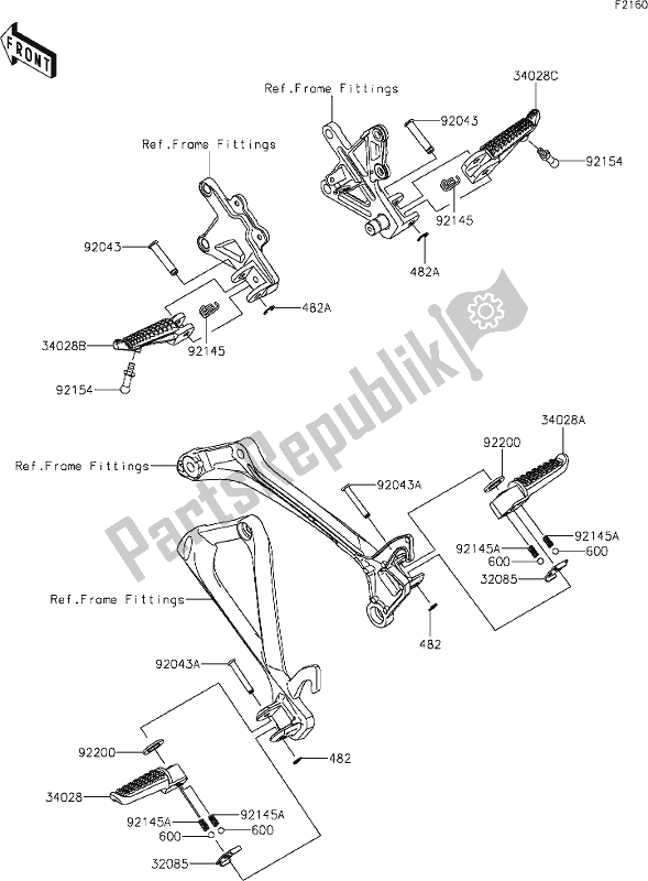 Alle onderdelen voor de 33 Footrests van de Kawasaki ZX 1002 Ninja ZX-10 R 1000 2019