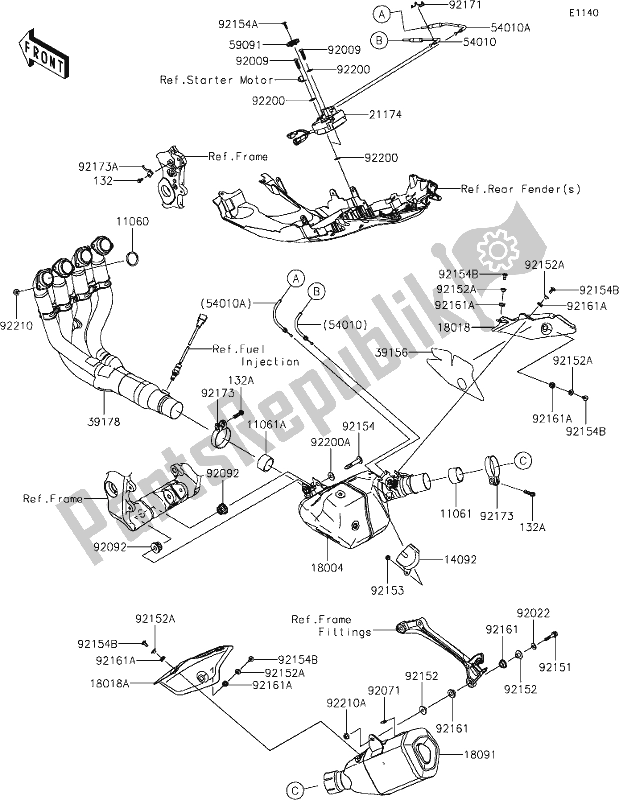 Wszystkie części do 4 Muffler(s) Kawasaki ZX 1002 Ninja ZX-10 R 1000 2019