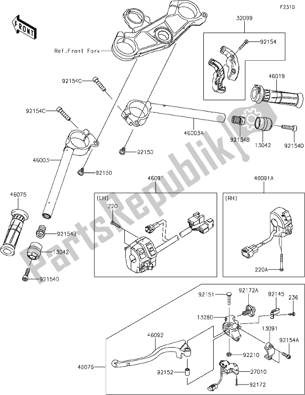 All parts for the 46 Handlebar of the Kawasaki ZX 1002 Ninja ZX-10 R 1000 2019