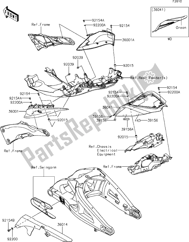 Tutte le parti per il 53 Side Covers/chain Cover del Kawasaki ZX 1002 Ninja ZX-10 R 1000 2019