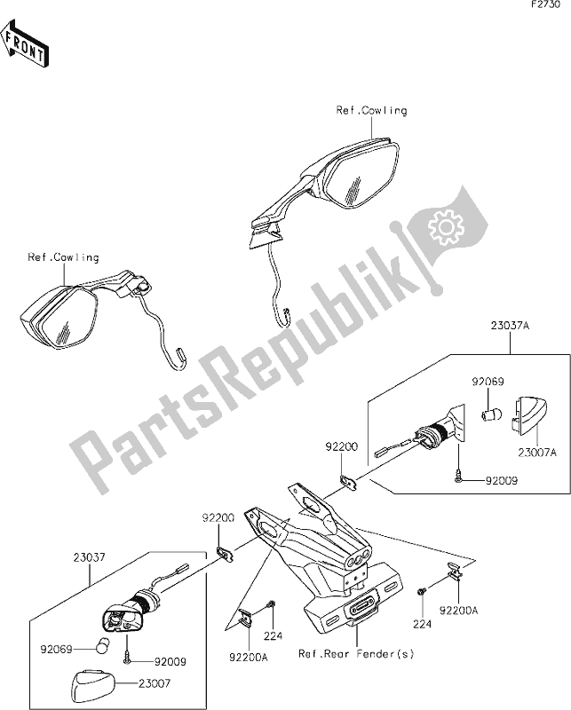 All parts for the 56 Turn Signals of the Kawasaki ZX 1002 Ninja ZX-10 R 1000 2019