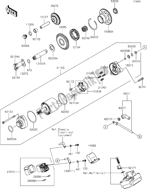 All parts for the 24 Starter Motor of the Kawasaki ZX 1002 Ninja ZX-10 R 1000 2020