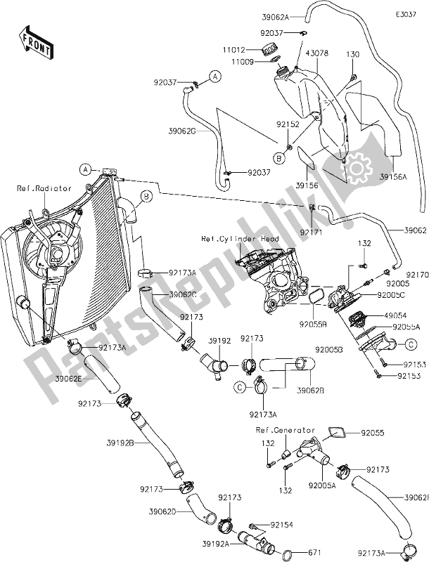 Alle onderdelen voor de 27 Water Pipe van de Kawasaki ZX 1002 Ninja ZX-10 R 1000 2020