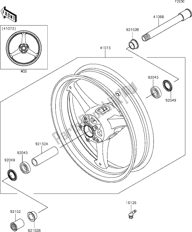 All parts for the 38 Front Hub of the Kawasaki ZX 1002 Ninja ZX-10 R 1000 2020