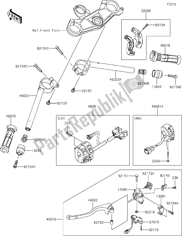 Alle onderdelen voor de 46 Handlebar van de Kawasaki ZX 1002 Ninja ZX-10 R 1000 2020