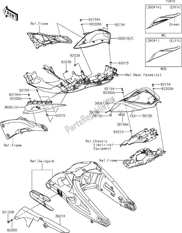 Tutte le parti per il 53 Side Covers/chain Cover del Kawasaki ZX 1002 Ninja ZX-10 R 1000 2020