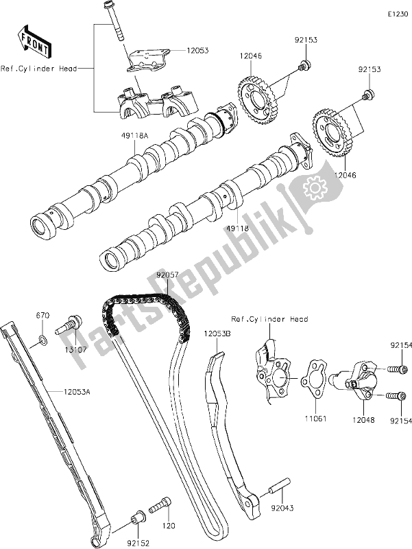 Alle onderdelen voor de 6 Camshaft(s)/tensioner van de Kawasaki ZX 1002 Ninja ZX-10 R 1000 2020