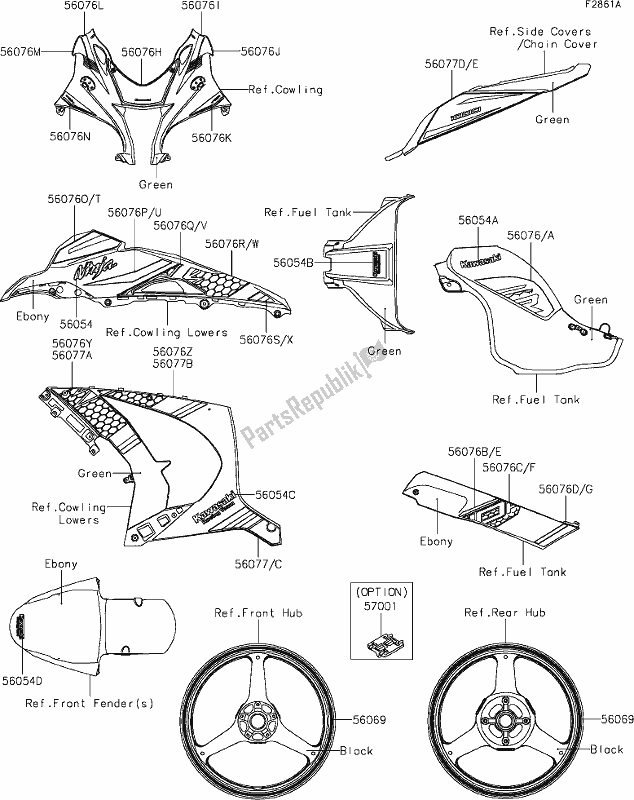 Alle onderdelen voor de 62-1decals(elfa) van de Kawasaki ZX 1002 Ninja ZX-10 R 1000 2020
