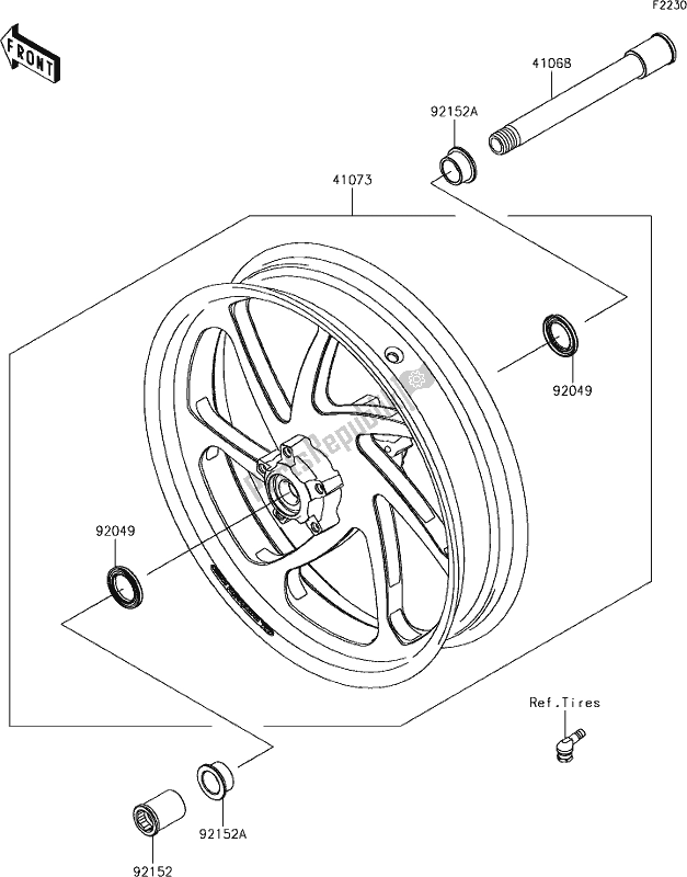 All parts for the 38 Front Hub of the Kawasaki ZX 1002 Ninja ZX-10R SE 1000 2018