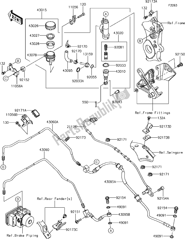 All parts for the 44 Rear Master Cylinder of the Kawasaki ZX 1002 Ninja ZX-10R SE 1000 2018