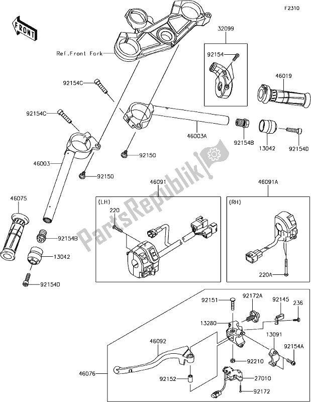 Alle onderdelen voor de 46 Handlebar van de Kawasaki ZX 1002 Ninja ZX-10R SE 1000 2018