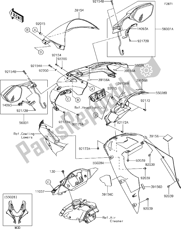 Alle onderdelen voor de 62 Cowling van de Kawasaki ZX 1002 Ninja ZX-10R SE 1000 2018